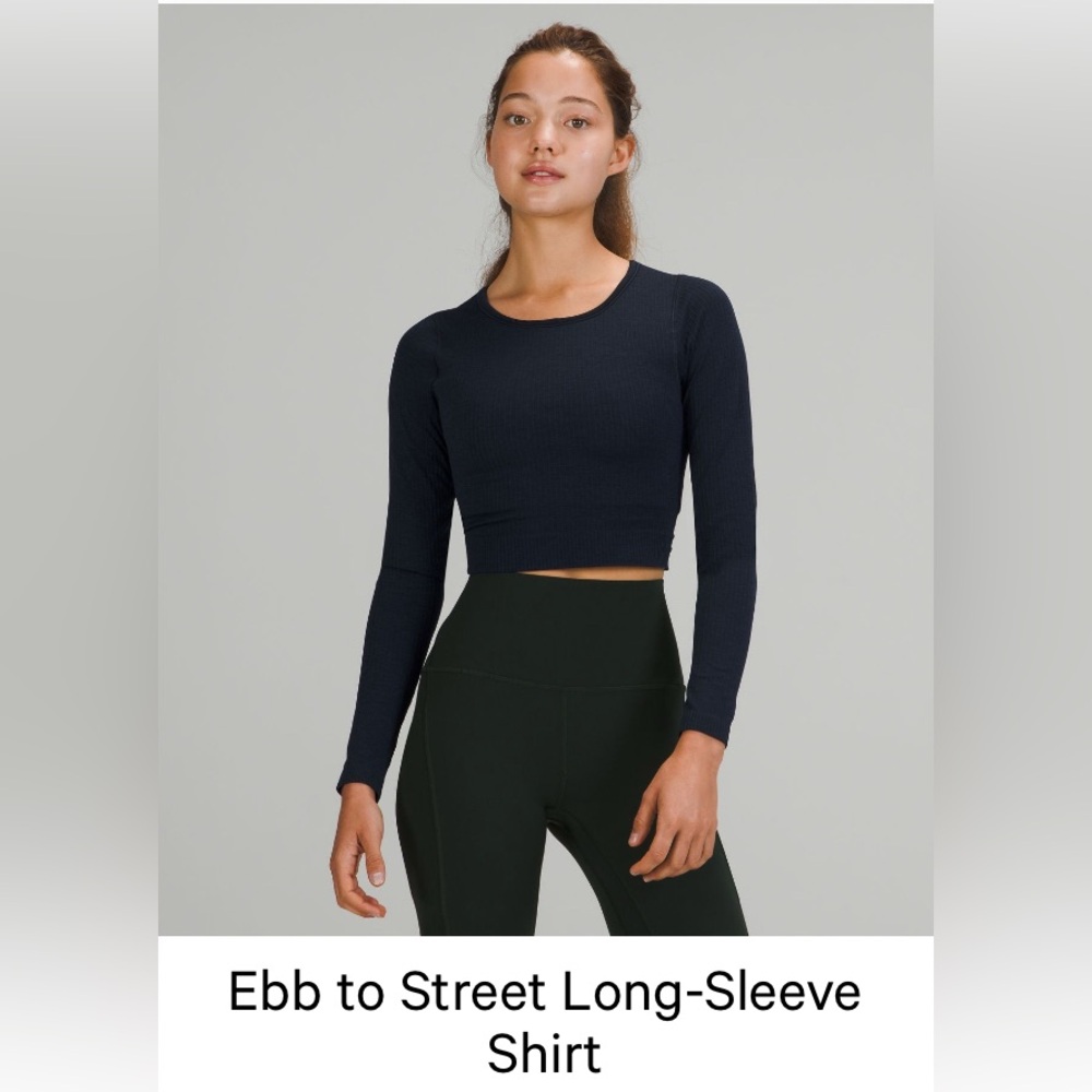 Lululemon Ebb to Street: Navy Long Sleeve Ribbed Crop Top Size 6
